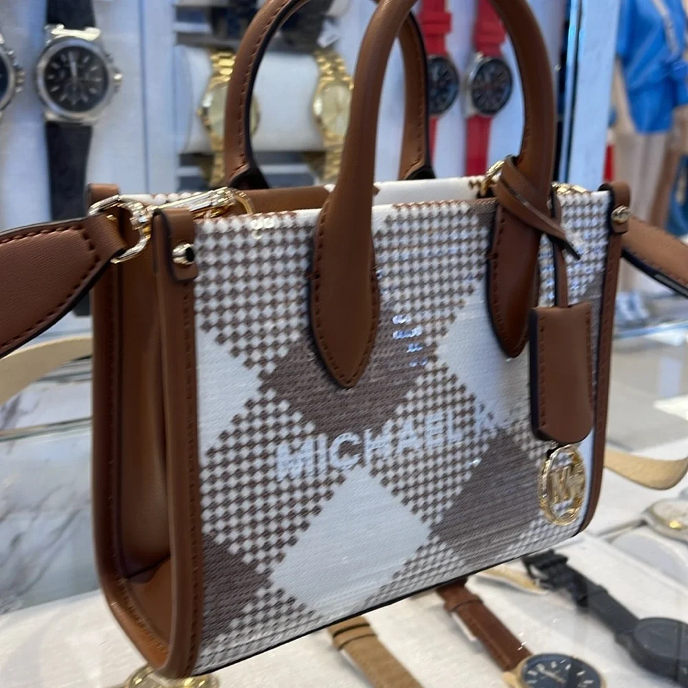 Michael Kors Mirella Extra-Small Logo Crossbody XBODY Shopper Bag Luggage  NWT